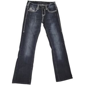 Cowgirl Tuff Co Womens LowRise Bootcut Darkwash Jeans Tag 26Wx35L Actual 26Wx31L